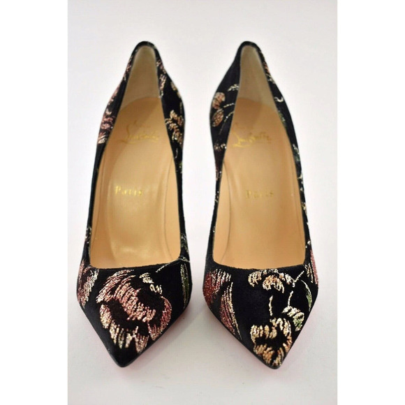 Christian Louboutin Pigalle Follies 100 Black Velvet Red Glitter Heel Pump 39 - Picture 5 of 12